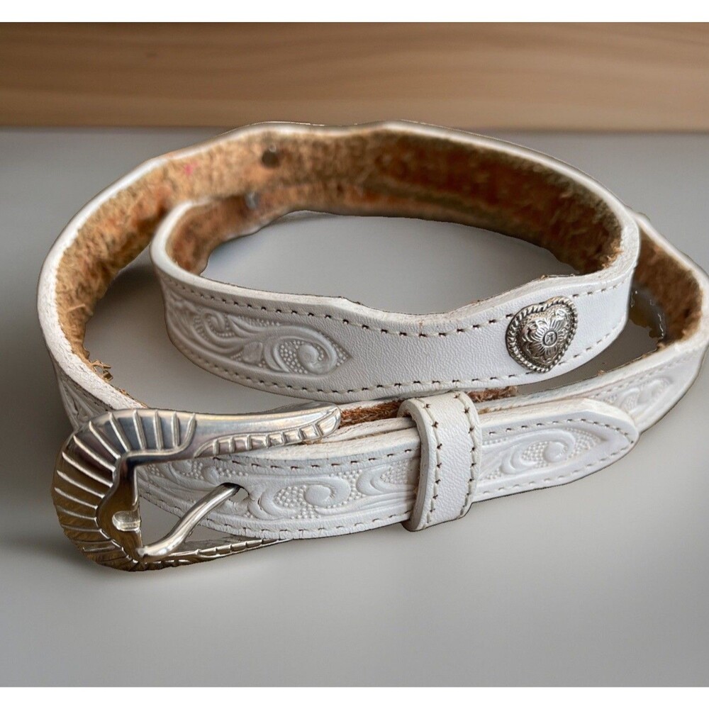 VTG Women's Western Belt Silver Creek White Hearts Engraved Size 28